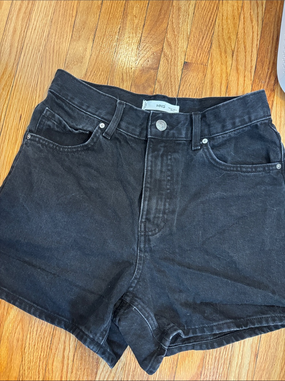 Mango Washed Black High-Rise Denim Shorts